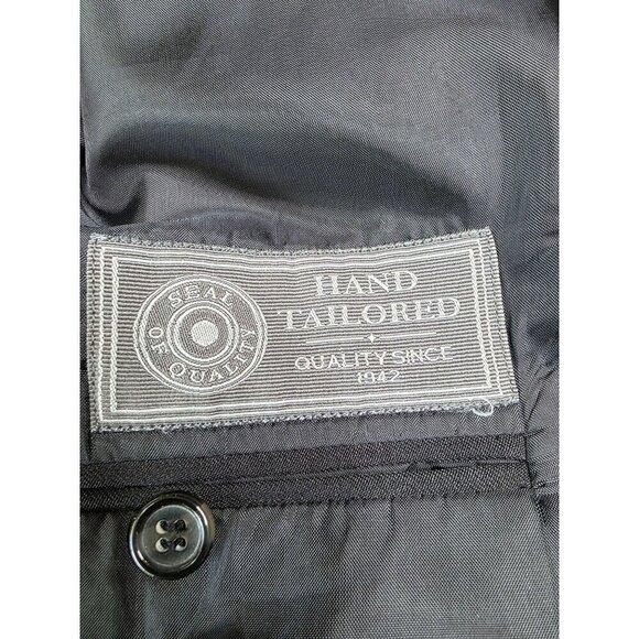 Mens Black Pinstripe Blazer 38S Wool Feel By Burnei Hand Tailored - Picture 15 of 16